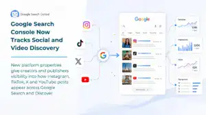 Search Console reporting graphic showing social and video posts discovered through Google Search.