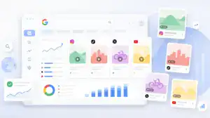Google Search Console dashboard comparing Instagram, TikTok, X and YouTube content.