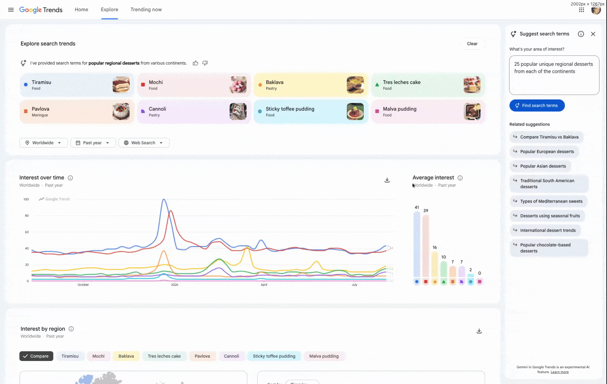 Animated Google Trends Explore demo showing an interactive map and regional search-interest breakdowns.