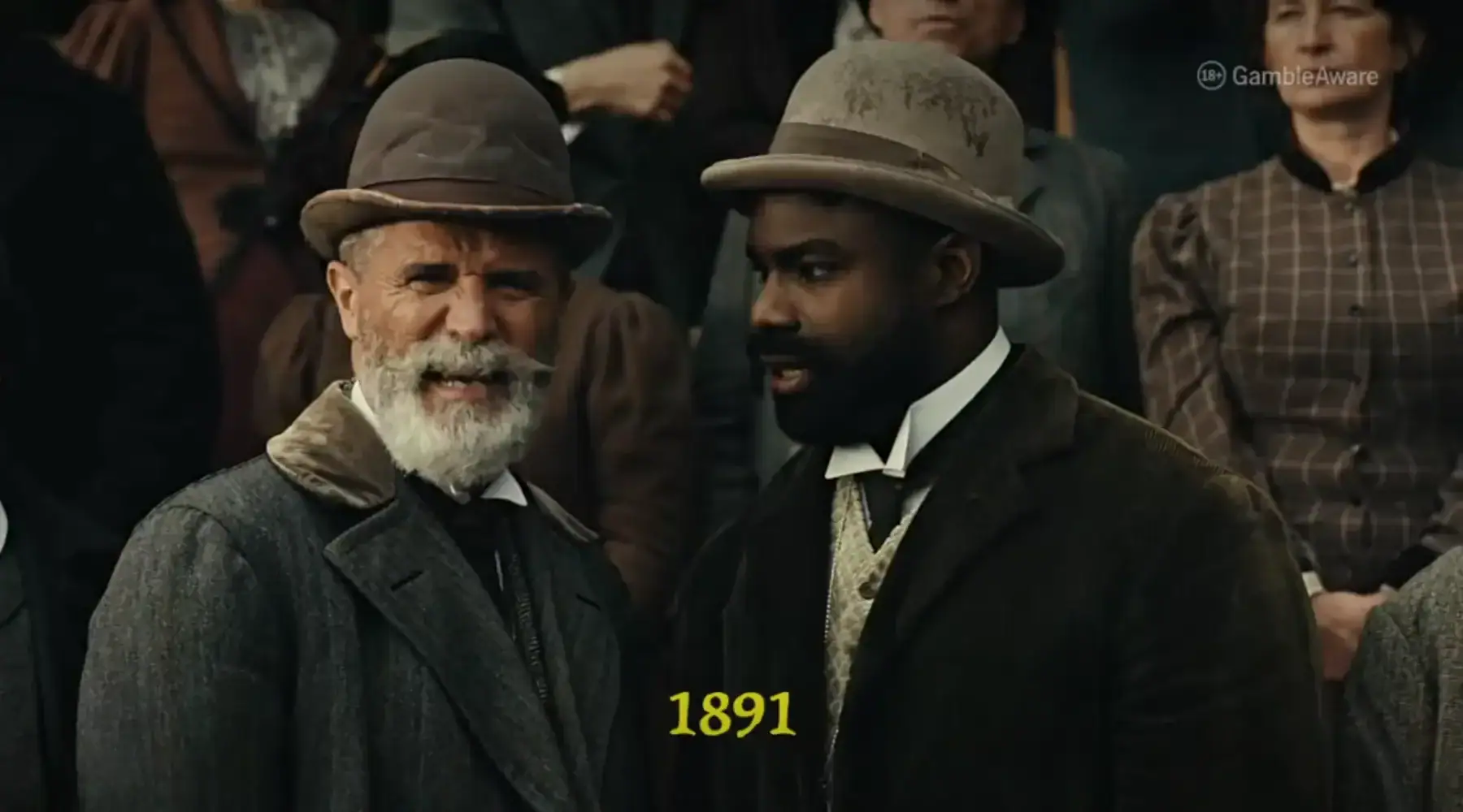 Roy Keane and Micah Richards dressed in Victorian clothing during the campaign’s journey back to 1891.