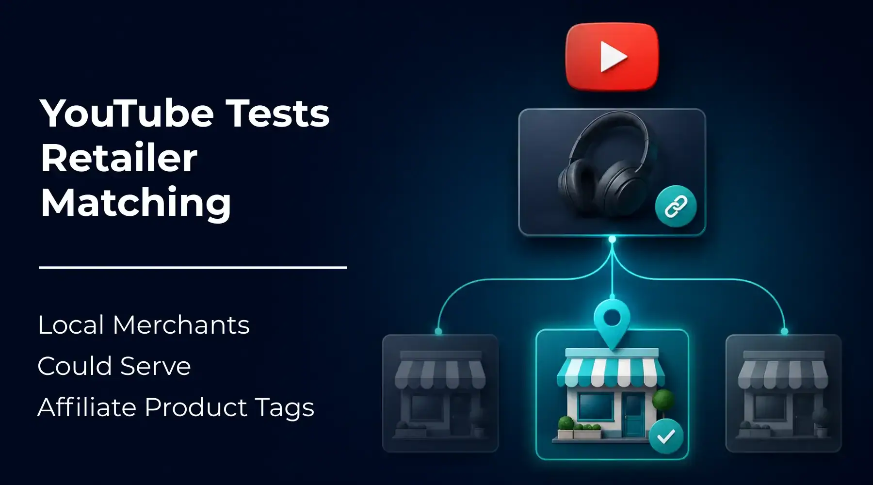 YouTube affiliate product tag matched with a selected local retailer from several eligible merchants.